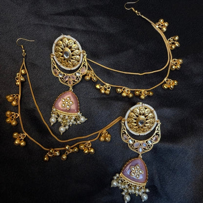 Kundan stones, pearls, and gold-plated kashmiri jhumka