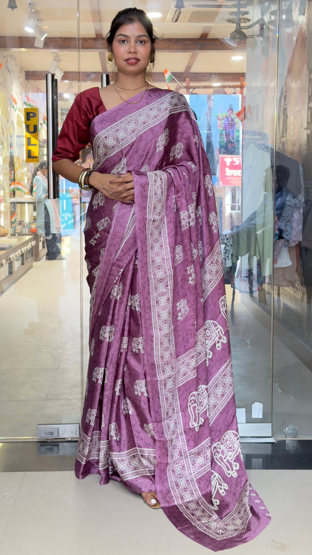 The Royal Purple Saree – Traditional Elephant Motif Soft Silk