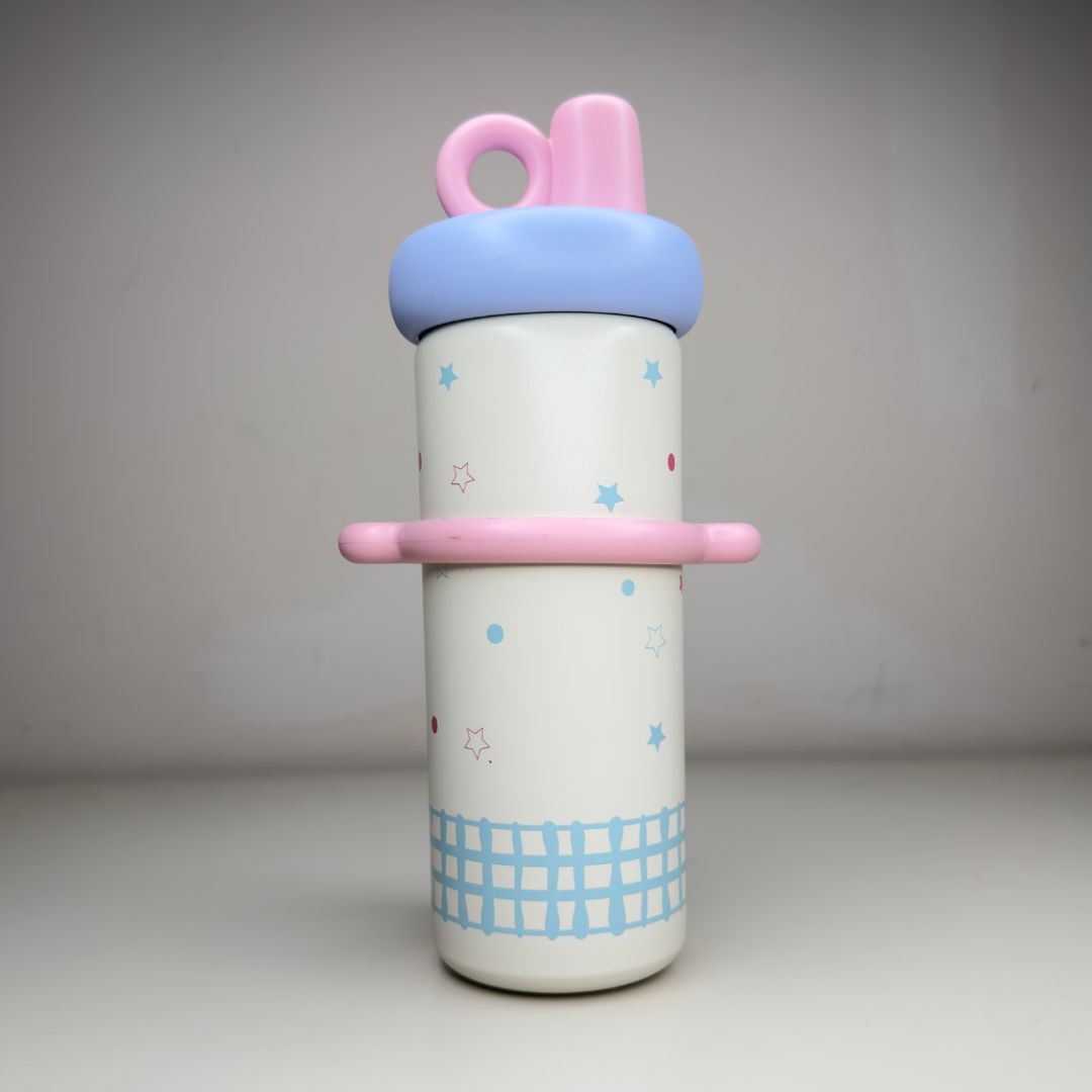Stainless Steel Insulated Water Bottle with Straw & Silicone Grip Handle for Kids & Teens
