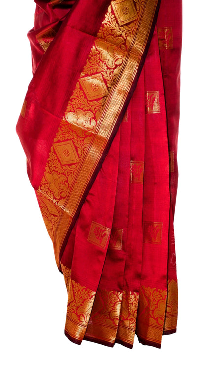 Red with Golden Border Contrast Banarasi Silk Saree