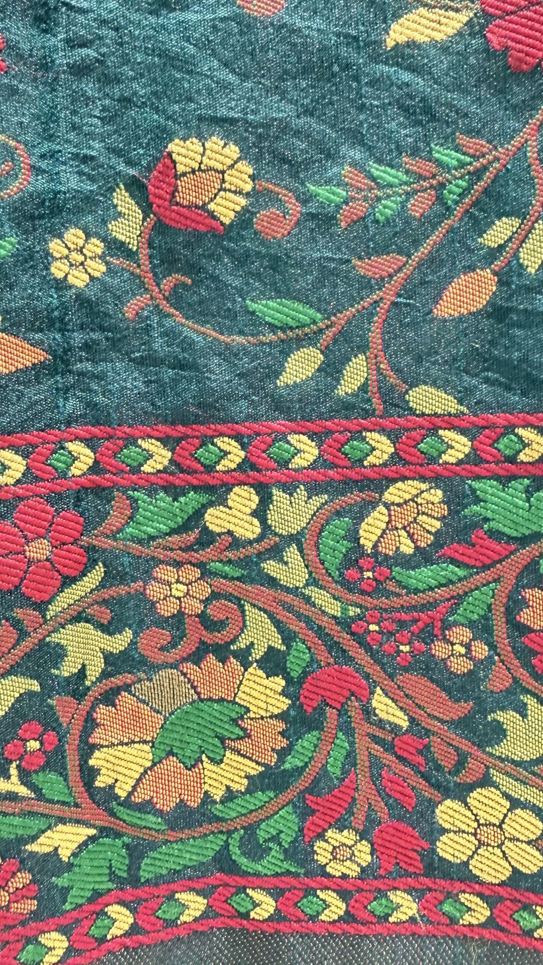 Dark Green Cotton Saree with Floral Meenakari Weaving