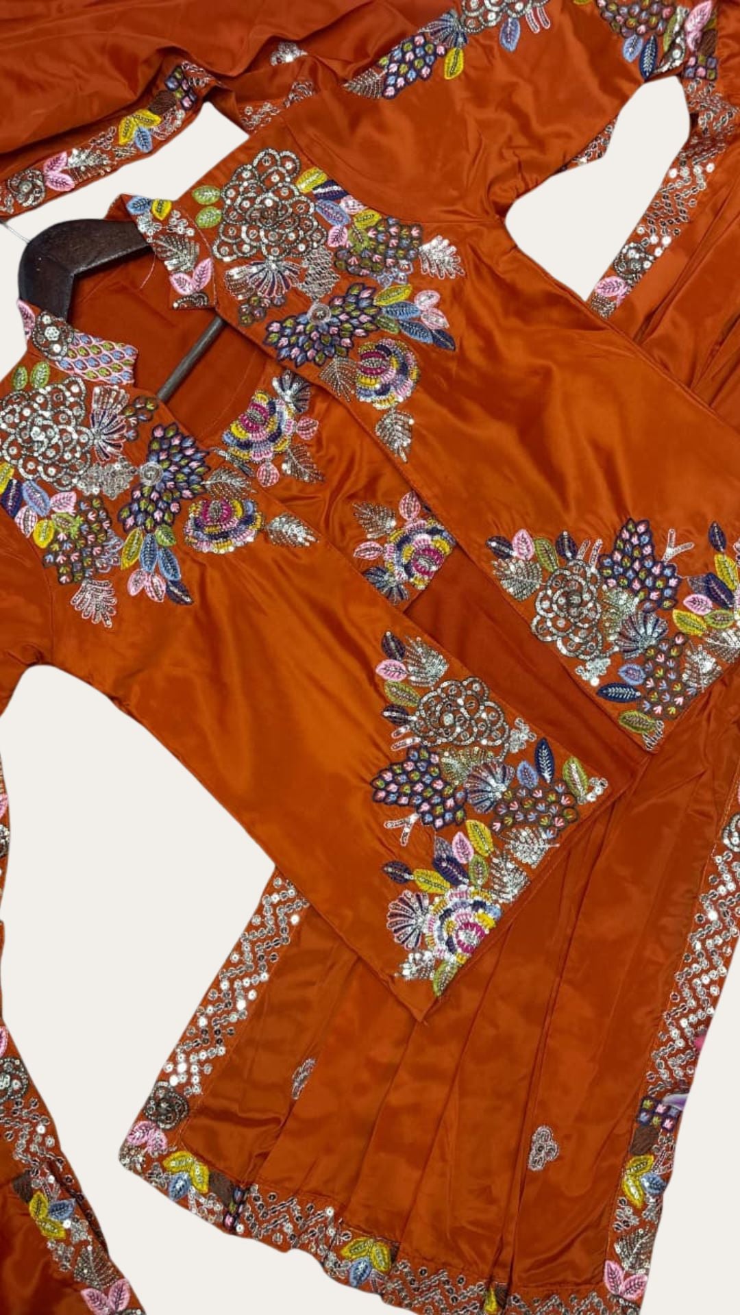Ready-to-Wear Burnt Orange Saree Set with Intricate Embroidery Jacket