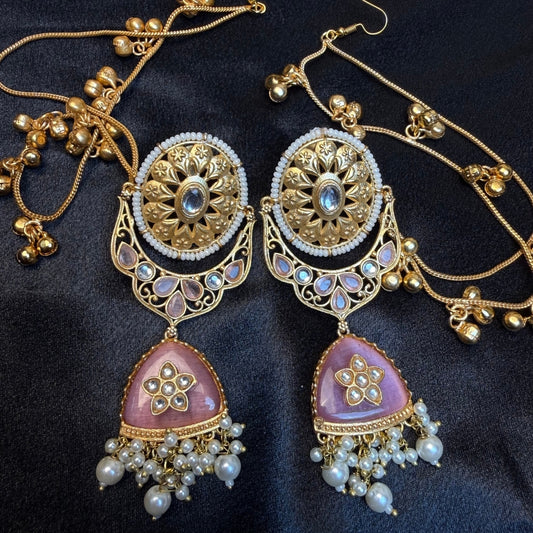 Kundan stones, pearls, and gold-plated kashmiri jhumka