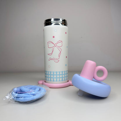 Stainless Steel Insulated Water Bottle with Straw & Silicone Grip Handle for Kids & Teens
