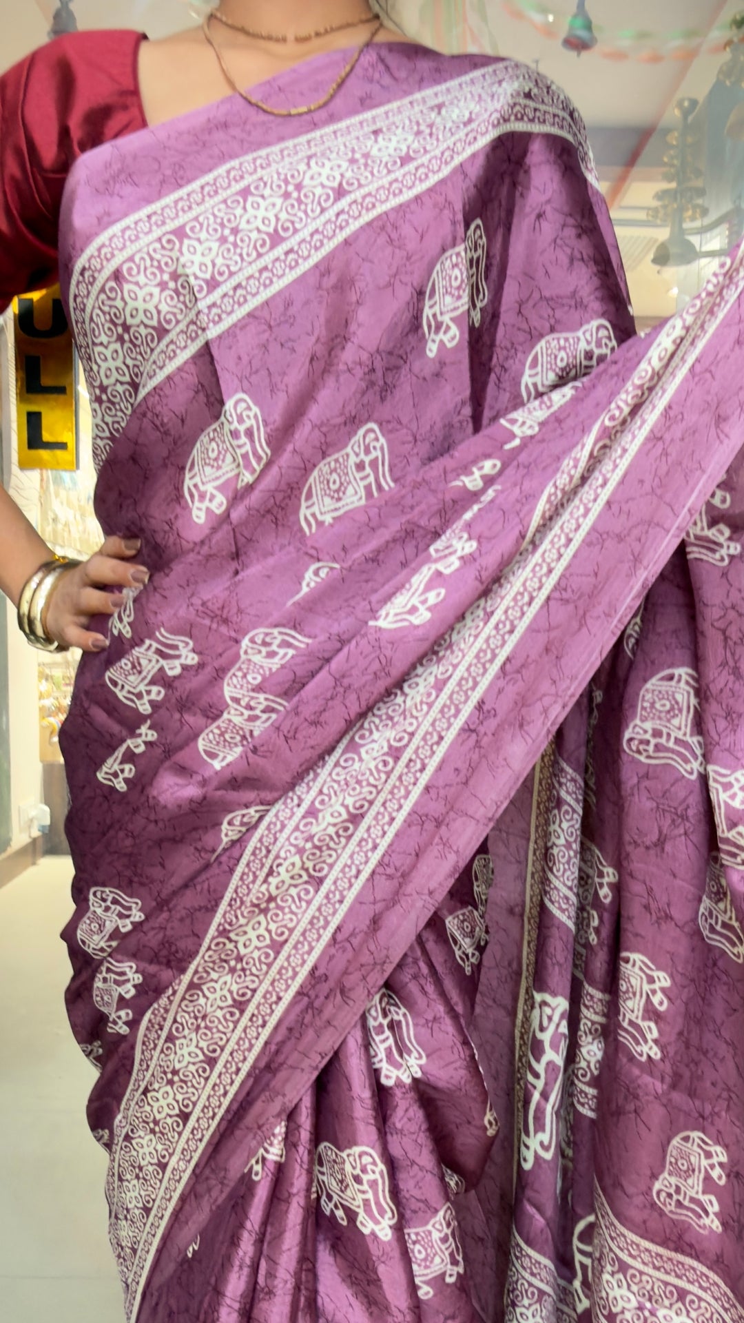 The Royal Purple Saree – Traditional Elephant Motif Soft Silk