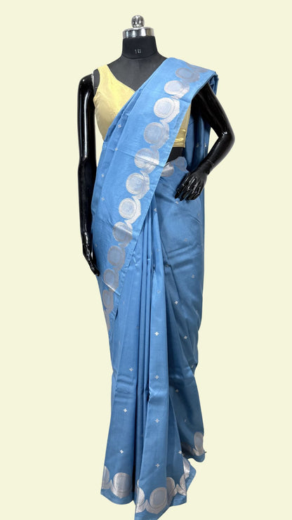 Royal Blue Raw Mango Silk Saree with Floral Weaving