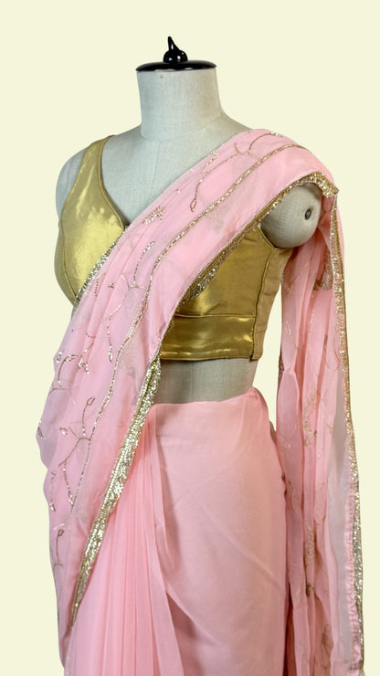 Baby Pink Chiffon Saree for Women