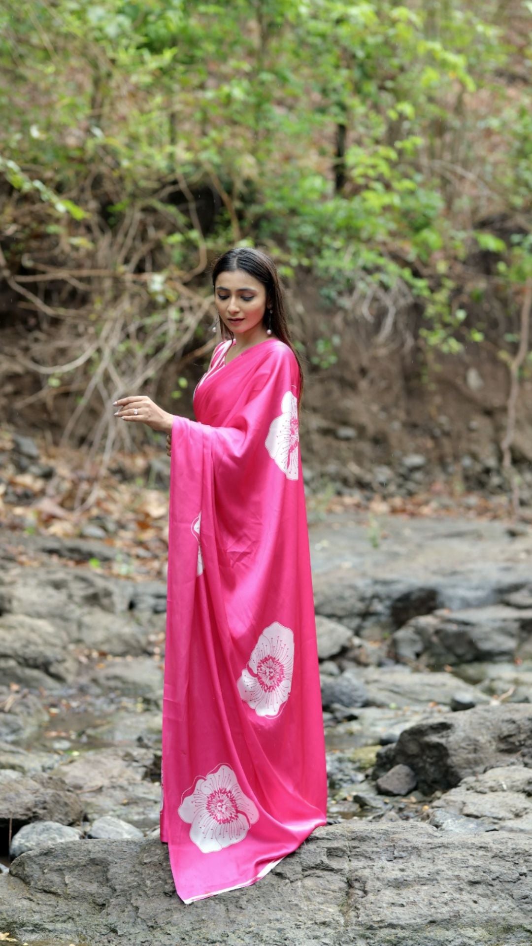 Elegant Japan Satin Office Wear Saree – Soft Digital Print