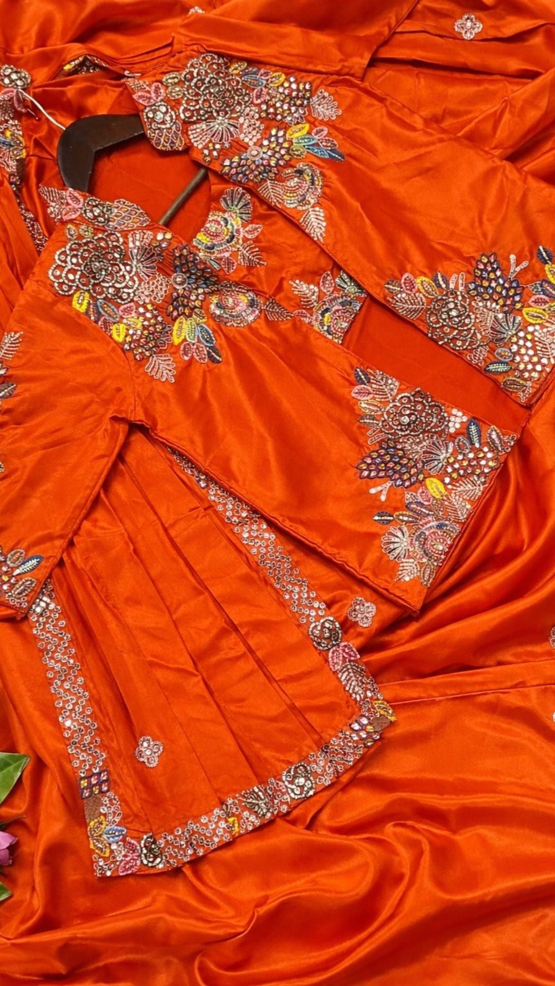 Ready-to-Wear Burnt Orange Saree Set with Intricate Embroidery Jacket