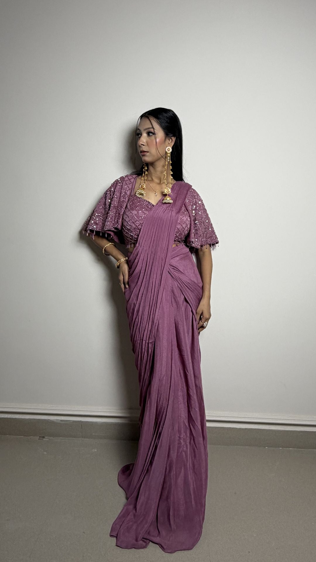 Mauve Designer Draped Saree