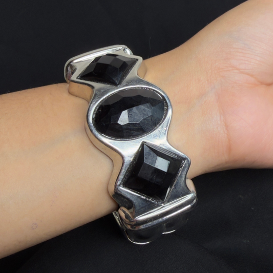 Black Stone Silver Tone Bracelet