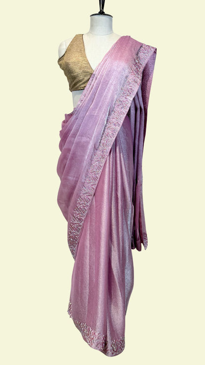 Dusty Pink Shimmer Saree with Embellished Border