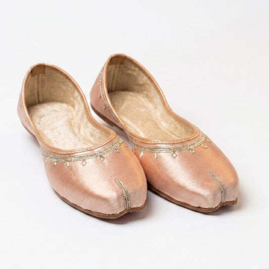 Shahi Rose Gold Silk Juttis / Traditional Festive Mojaris