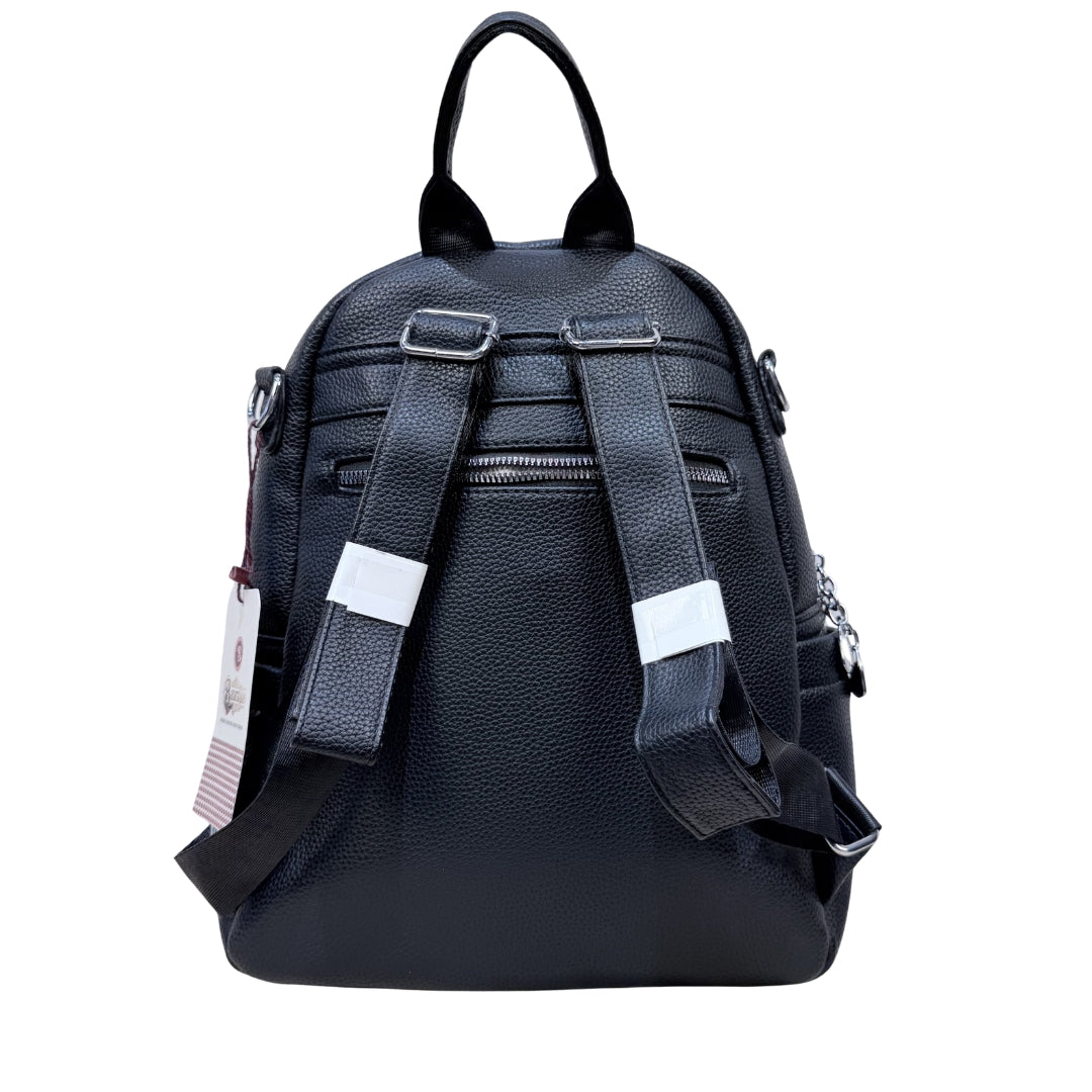 Premium Black Textured Leatherette Backpack for Women