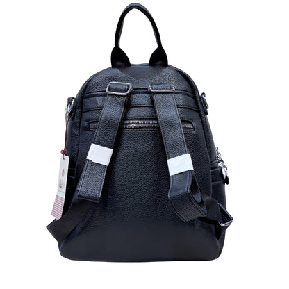 Premium Black Textured Leatherette Backpack for Women