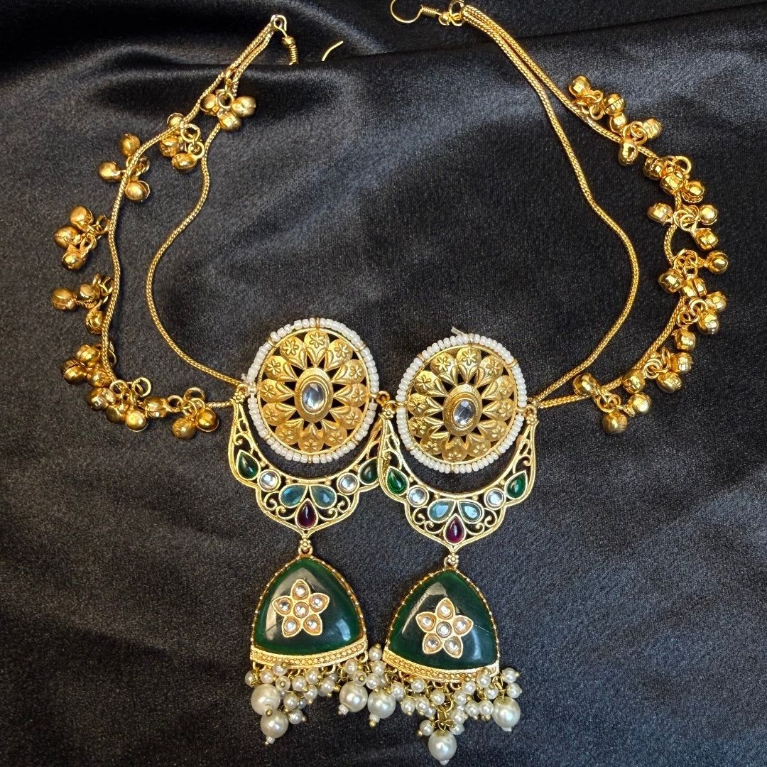 Kundan Stones Pearls And Gold Plated Kashmiri Jhumka