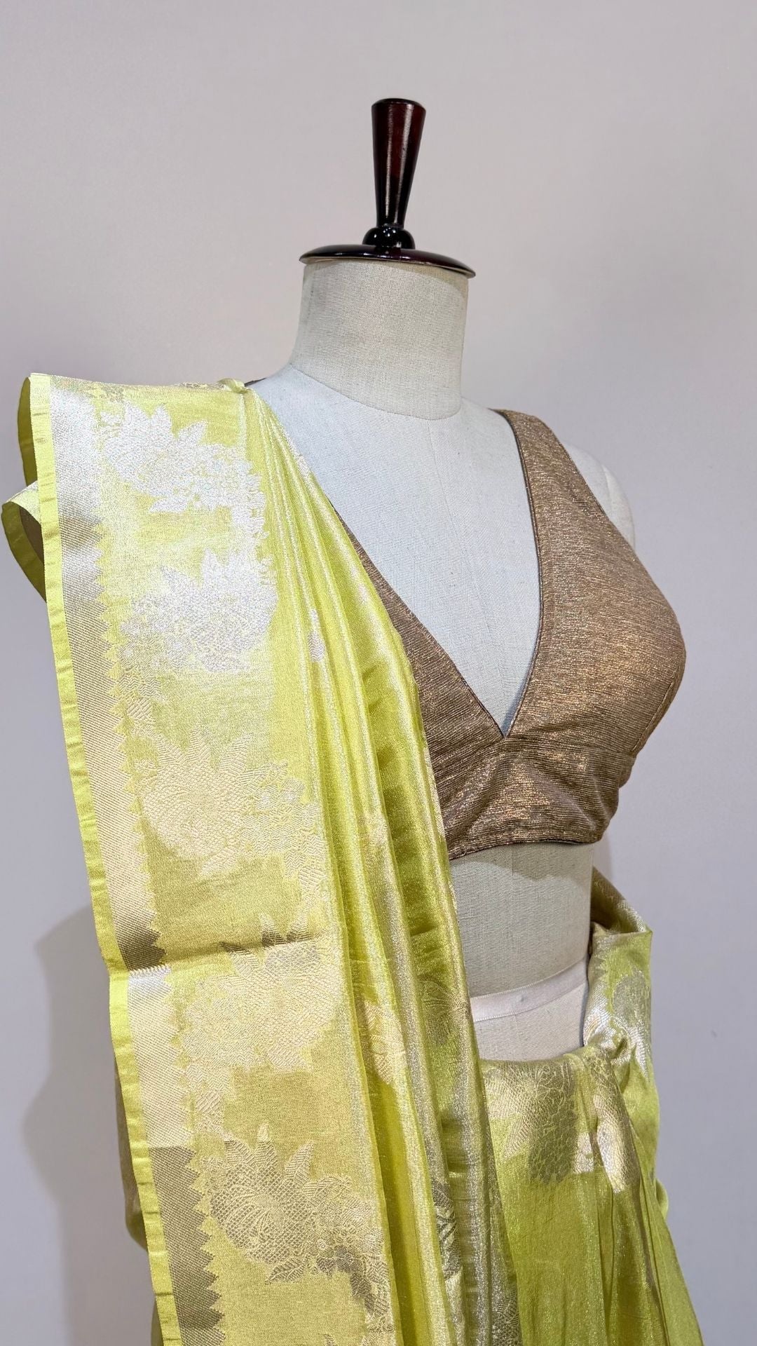 Lime Green Cotton Tissue Saree