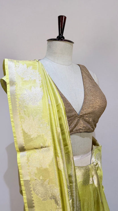 Lime Green Cotton Tissue Saree