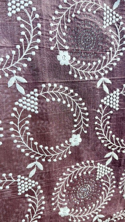 Elegant purple tissue Saree with Embroidery border& Floral Motifs,