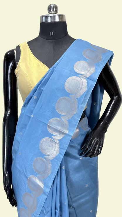 Royal Blue Raw Mango Silk Saree with Floral Weaving