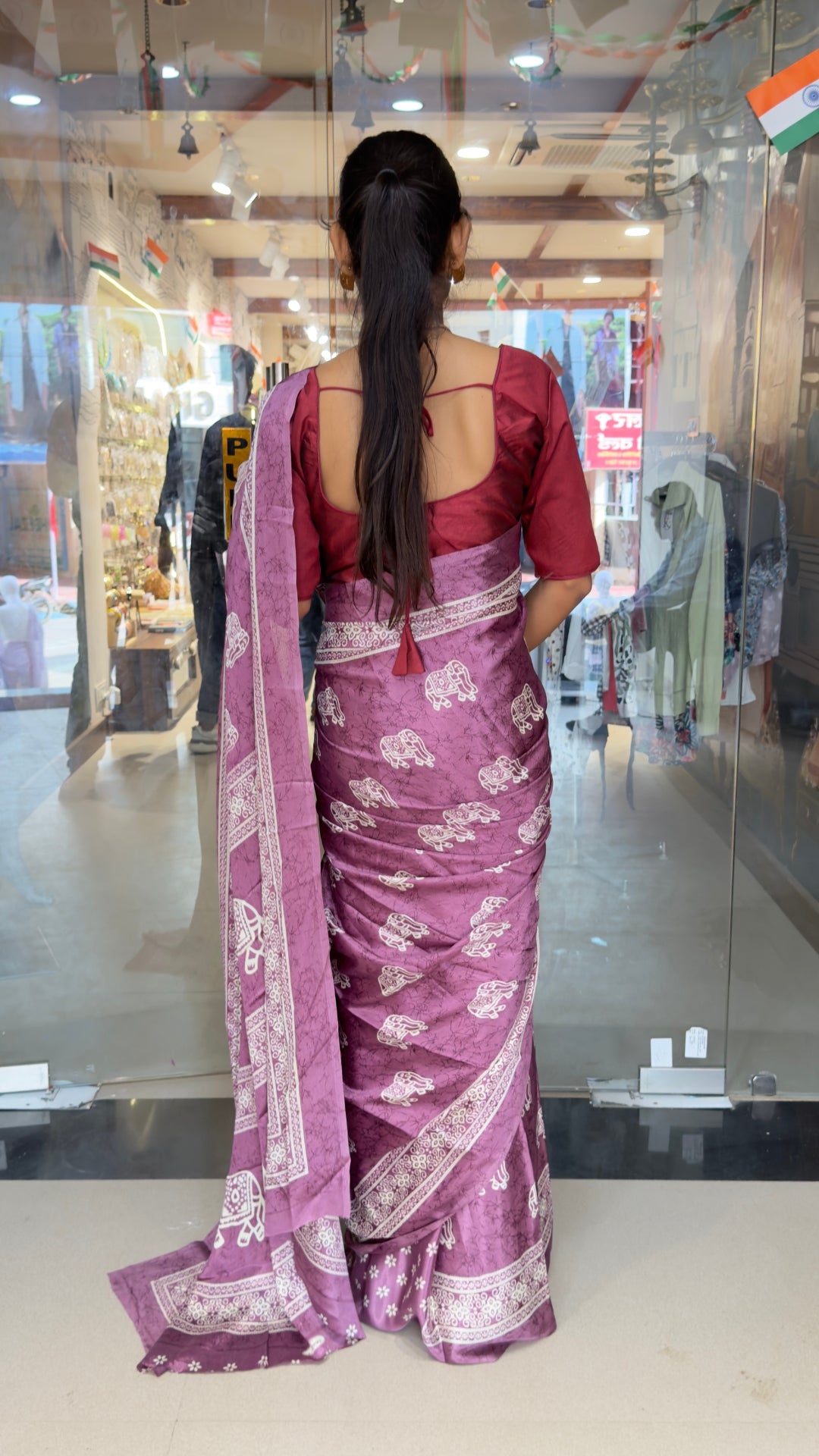 The Royal Purple Saree – Traditional Elephant Motif Soft Silk