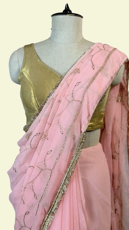 Baby Pink Chiffon Saree for Women
