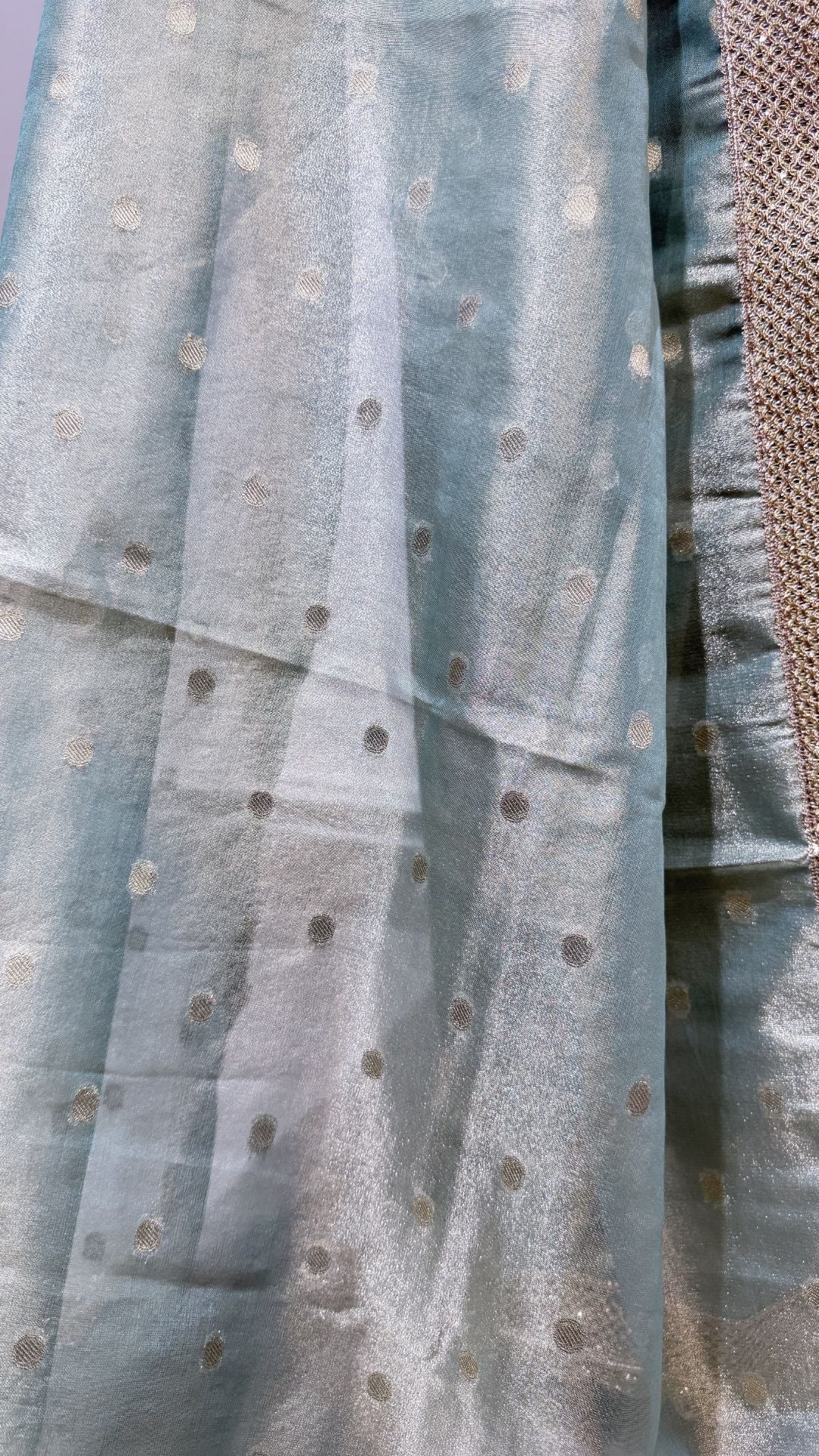 Pastel Mint Blue Tissue Silk Saree with Gold Lace Border