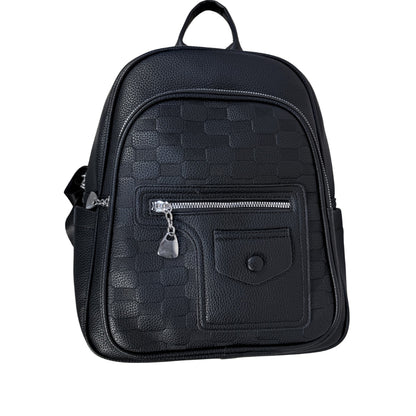 Premium Black Textured Leatherette Backpack for Women