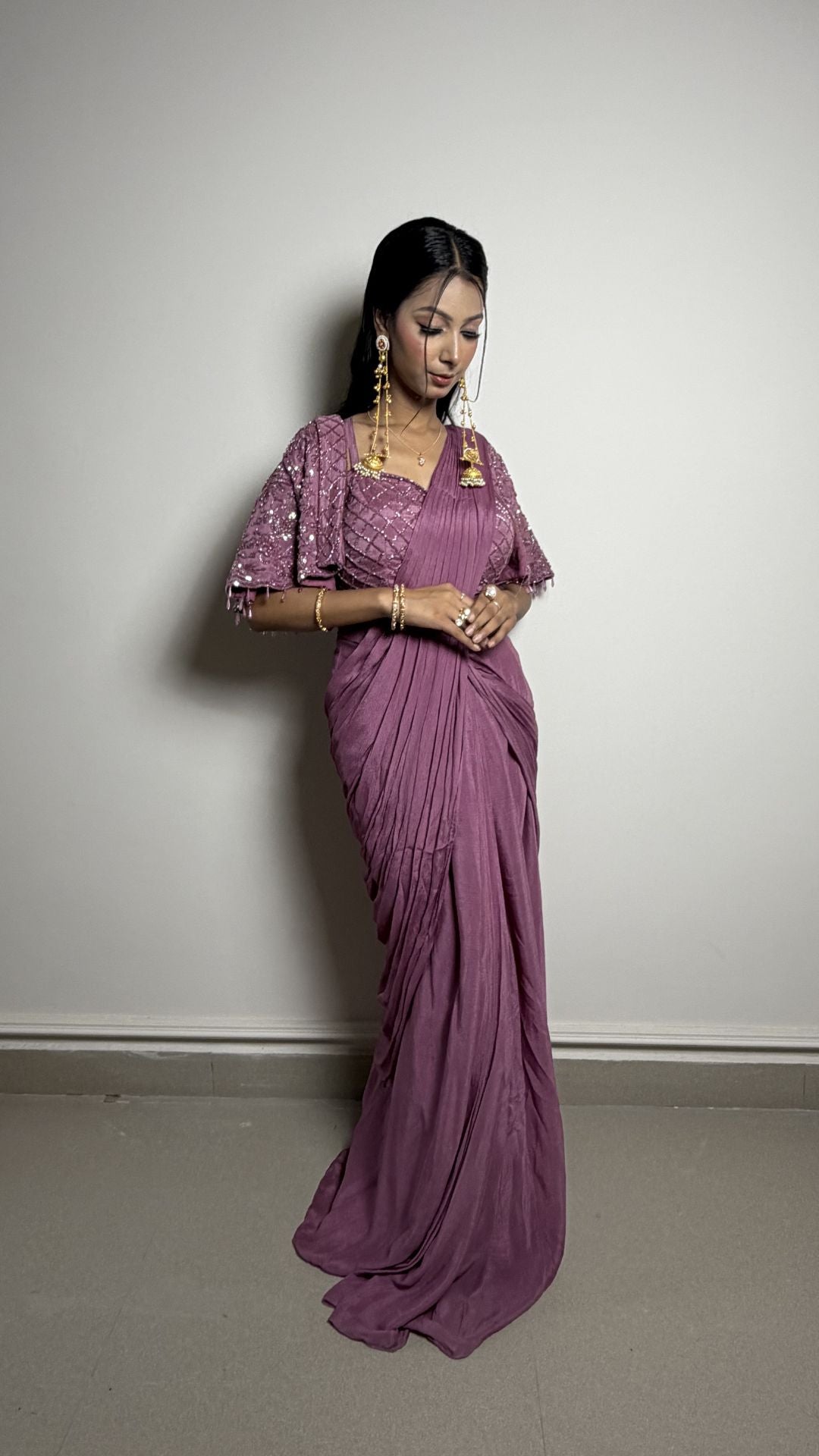 Mauve Designer Draped Saree