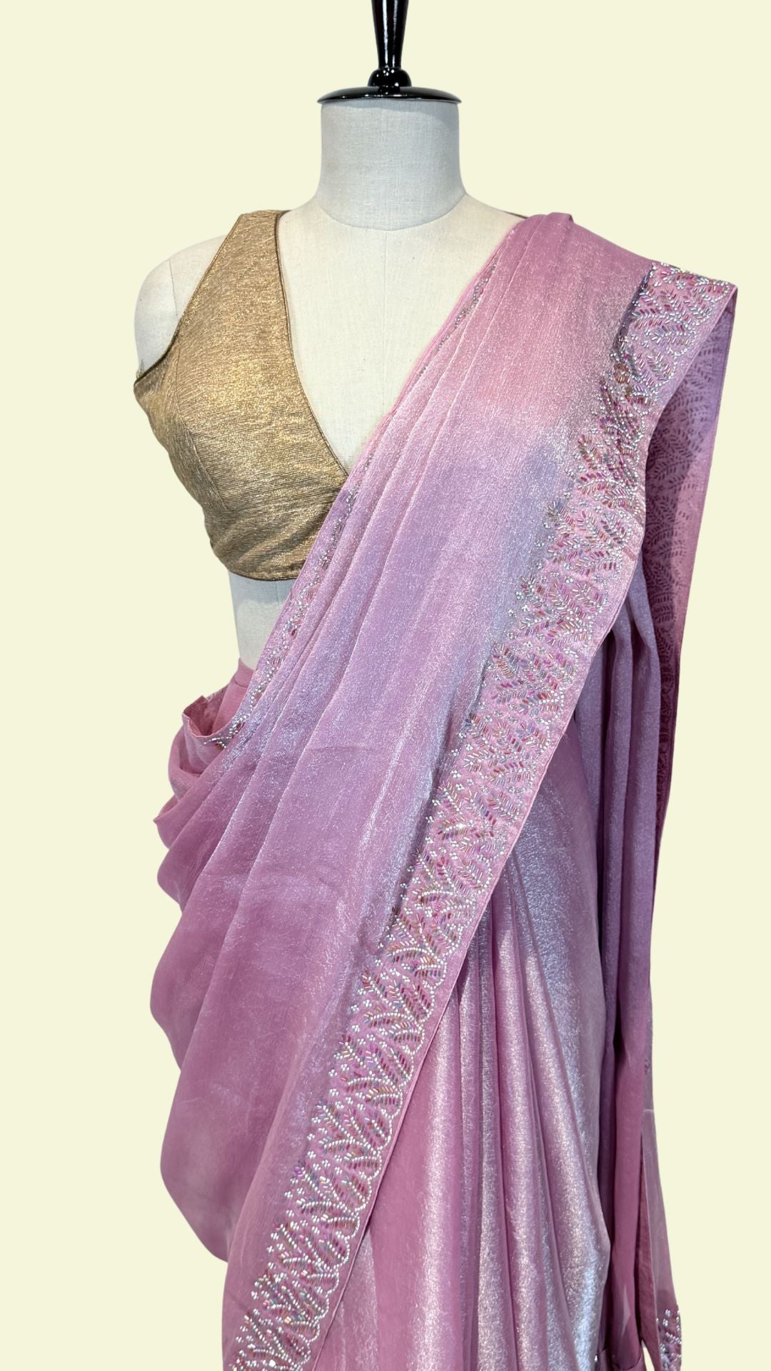 Dusty Pink Shimmer Saree with Embellished Border
