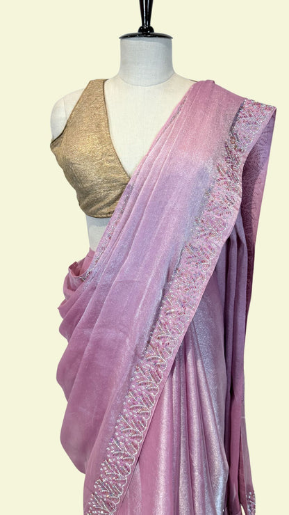 Dusty Pink Shimmer Saree with Embellished Border