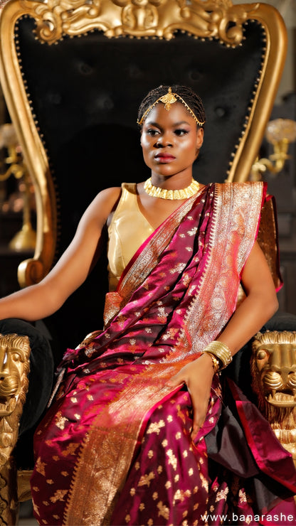 Handloom Maroon Pure Katan Silk Banarasi Saree