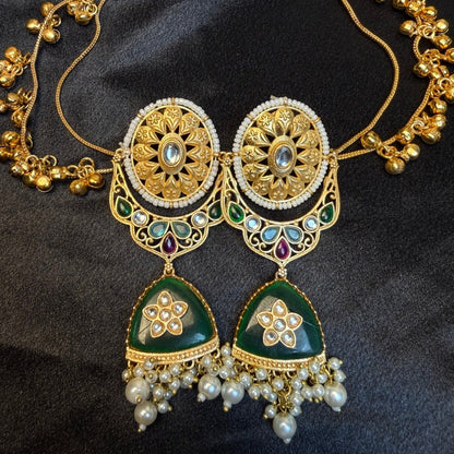 Kundan Stones Pearls And Gold Plated Kashmiri Jhumka