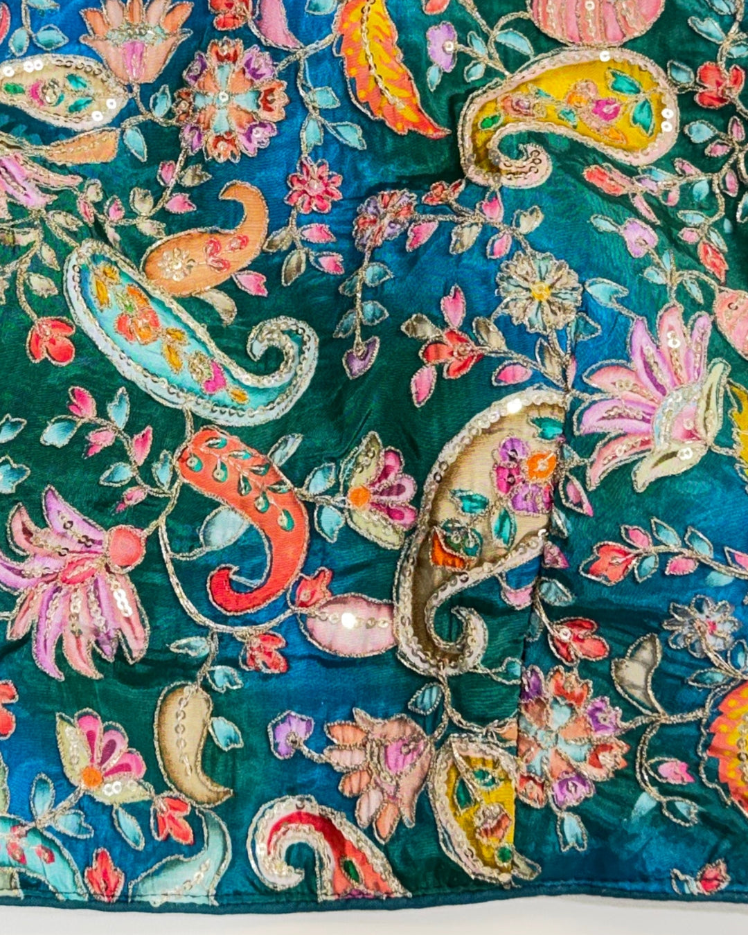Banarashe Teal Kalamkari Floral Sleeveless Blouse
