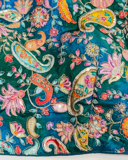 Banarashe Teal Kalamkari Floral Sleeveless Blouse