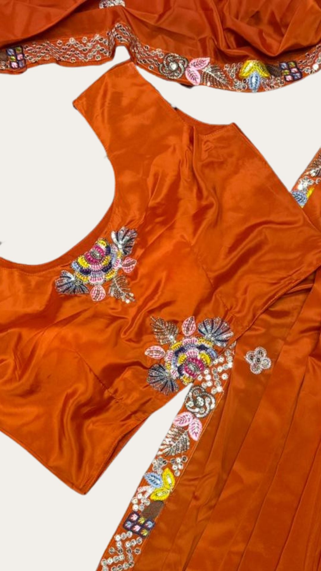Ready-to-Wear Burnt Orange Saree Set with Intricate Embroidery Jacket