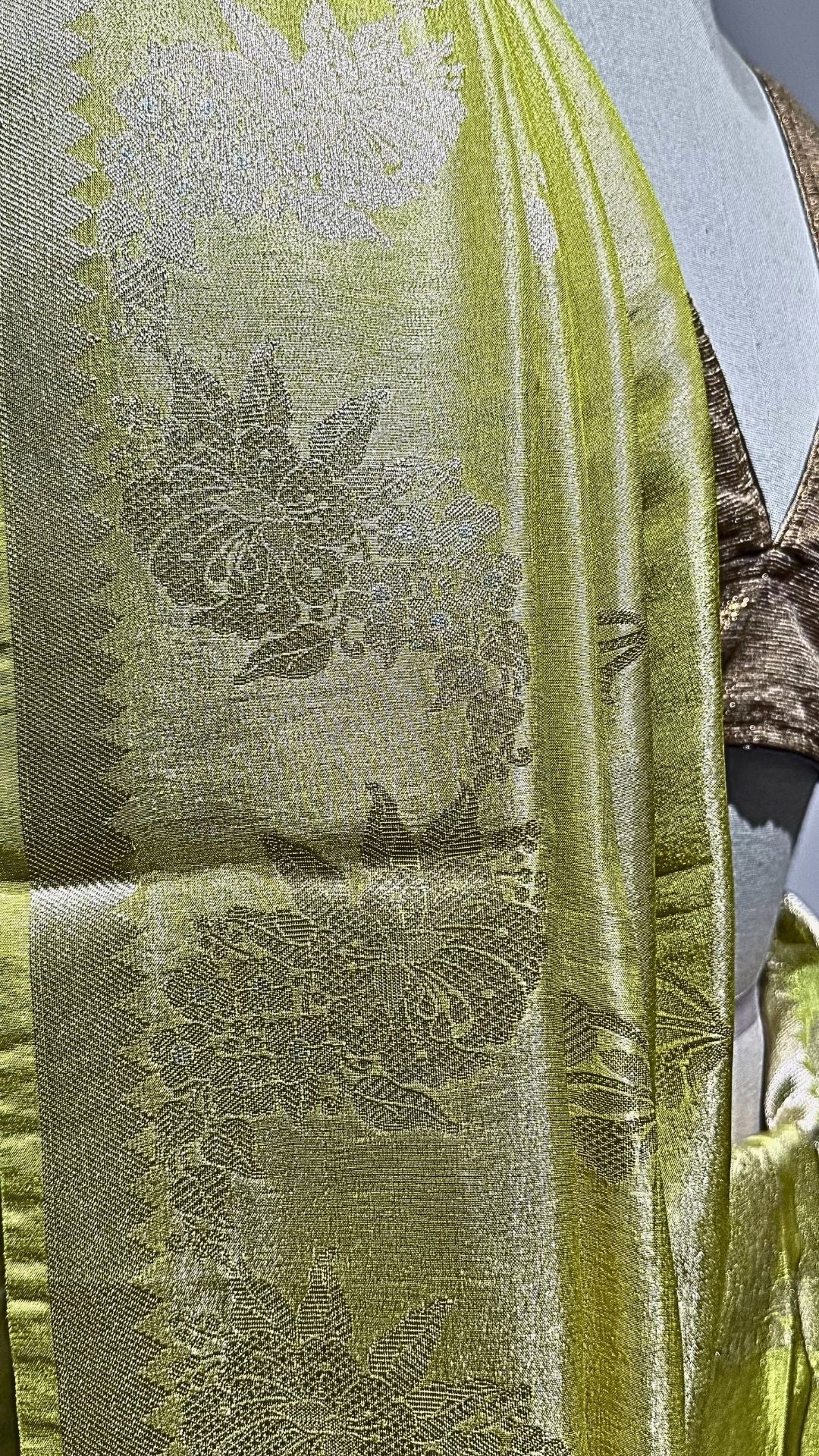 Lime Green Cotton Tissue Saree