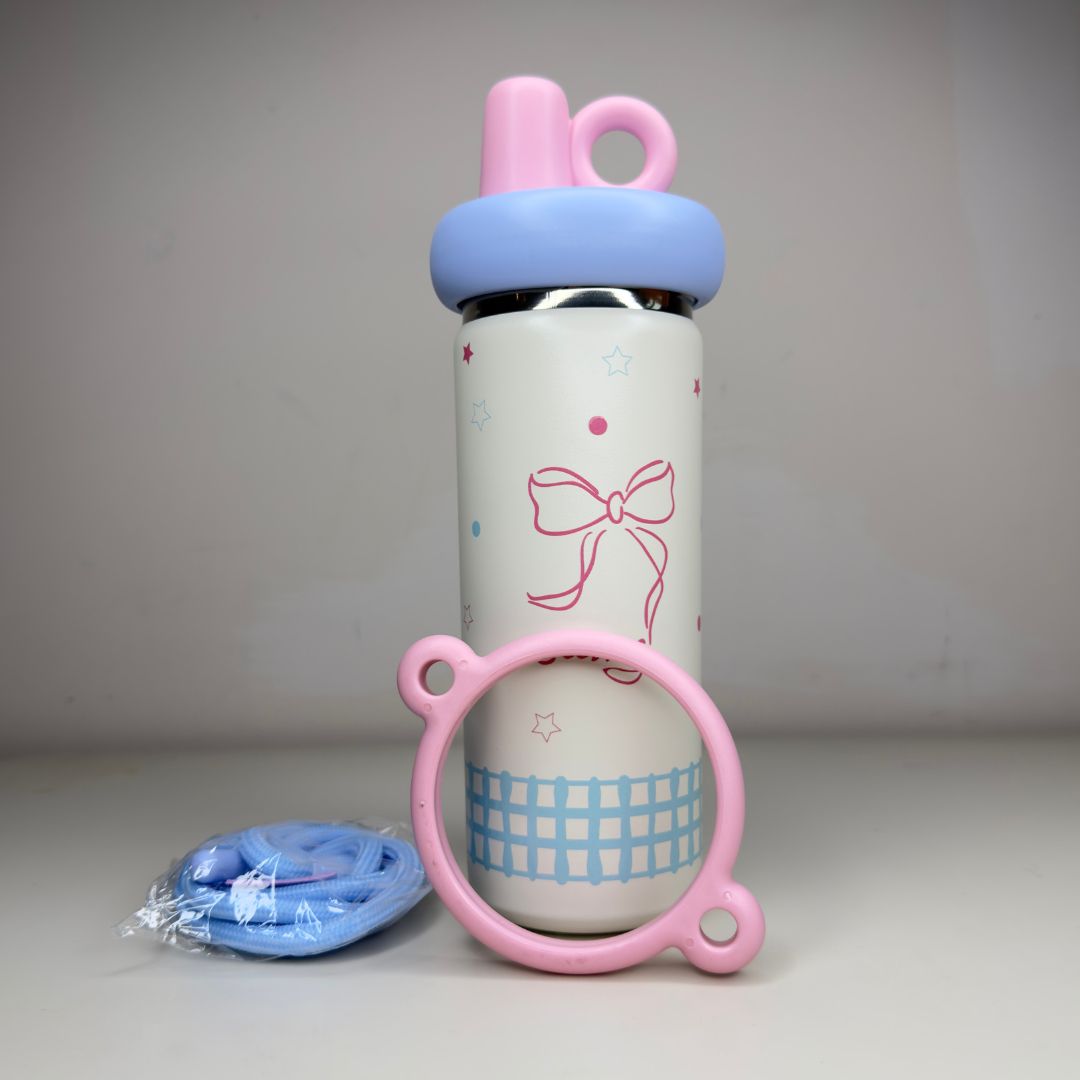 Stainless Steel Insulated Water Bottle with Straw & Silicone Grip Handle for Kids & Teens