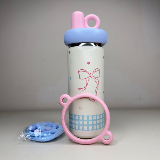 Stainless Steel Insulated Water Bottle with Straw & Silicone Grip Handle for Kids & Teens