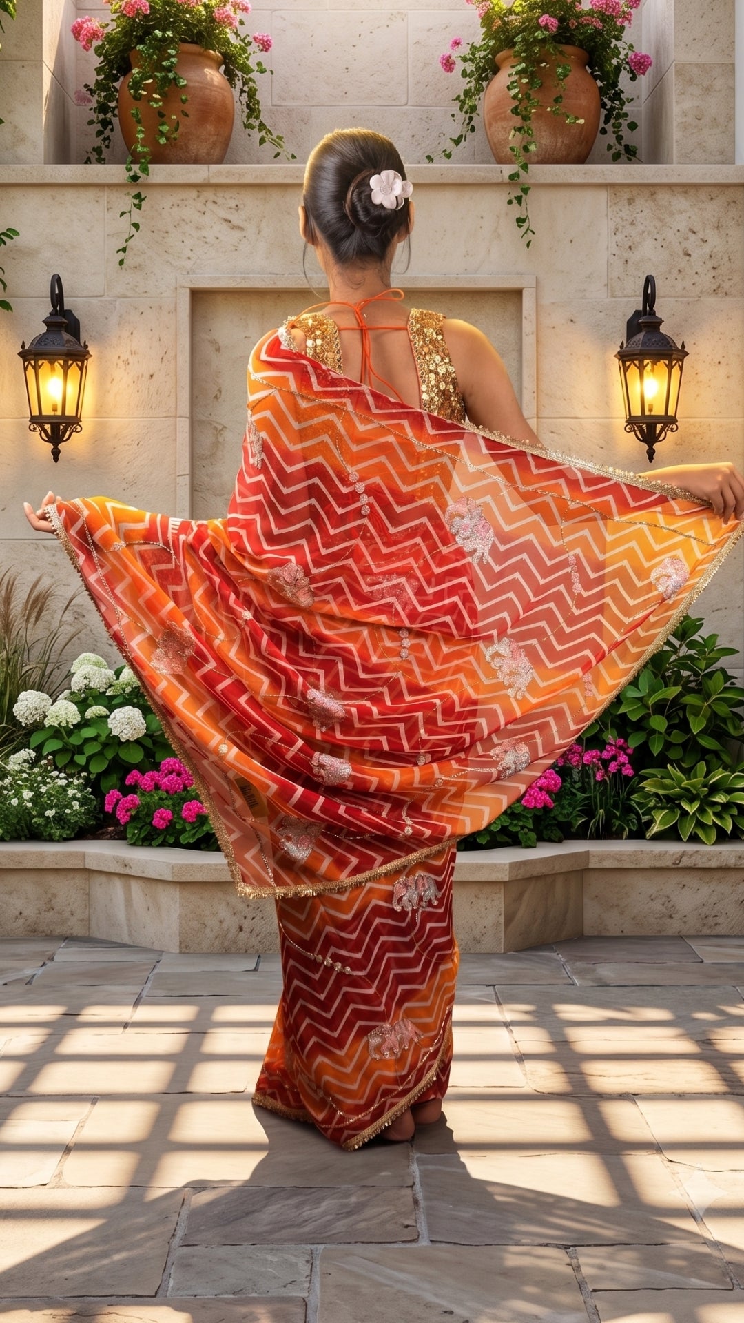 The Vibrant Burnt Orange Leheriya Saree by Banarashe