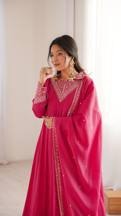 Pink Wedding Wear Anarkali Suit with Dupatta for Women