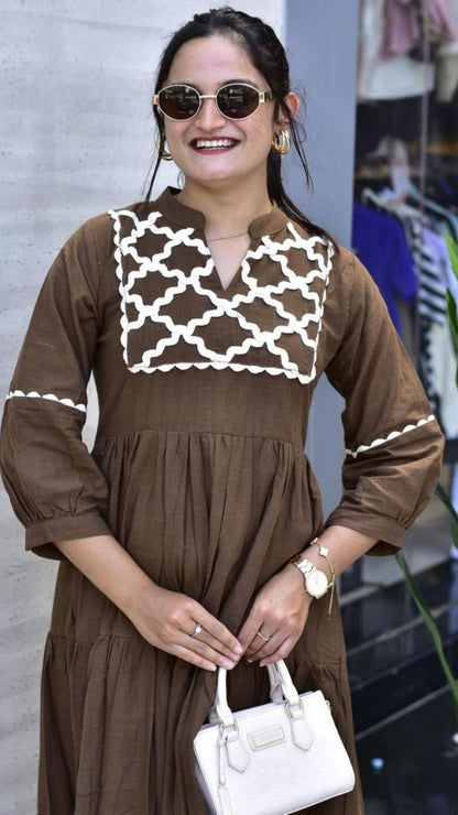 Premium Jaipur Cotton Designer Gown with Hand Embroidery