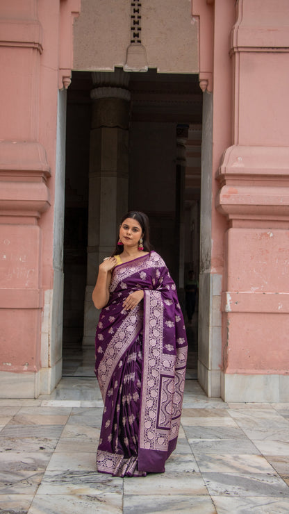 Blackberry Purple Semi Raw Mango Katan Silk Saree