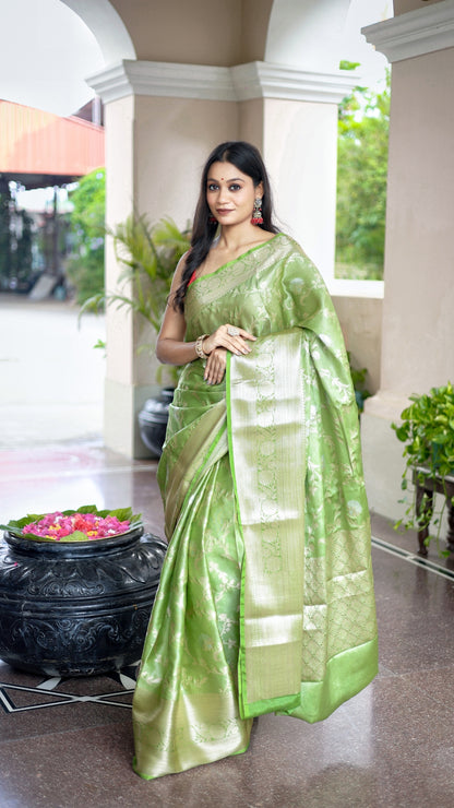 Parrot Green Katan Mashru Silk Saree