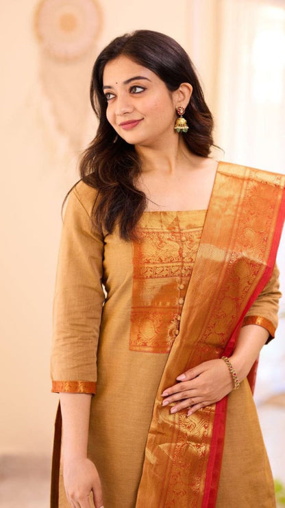 Banarasi Kurta Pant Set with Banarasi Jacquard Dupatta for Women