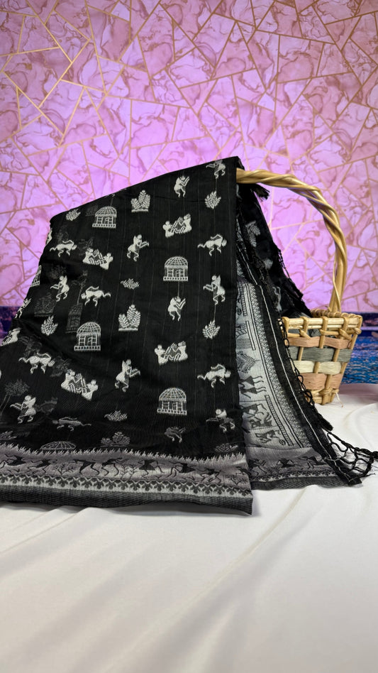 Banarashe Black & Silver Banarasi Georgette Saree with Gota Dandiya prints Motifs