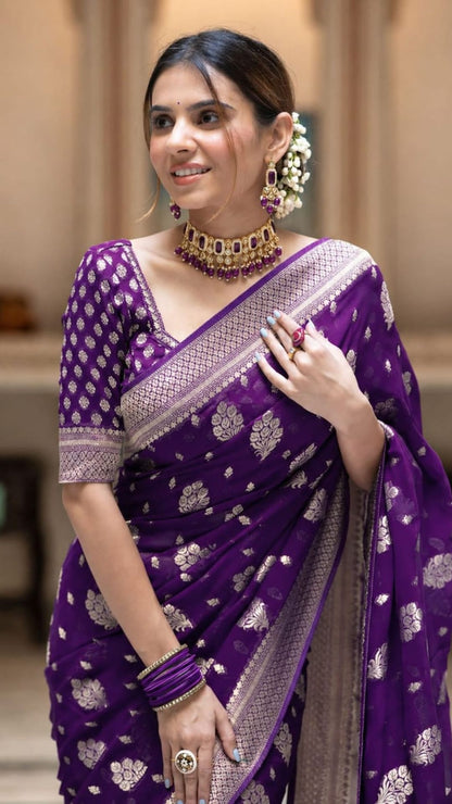 Royal Purple Banarasi Georgette Silk Saree