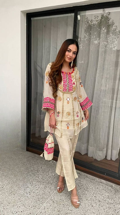 Women’s Designer Mirror Work Co-Ord Set with Palazzo