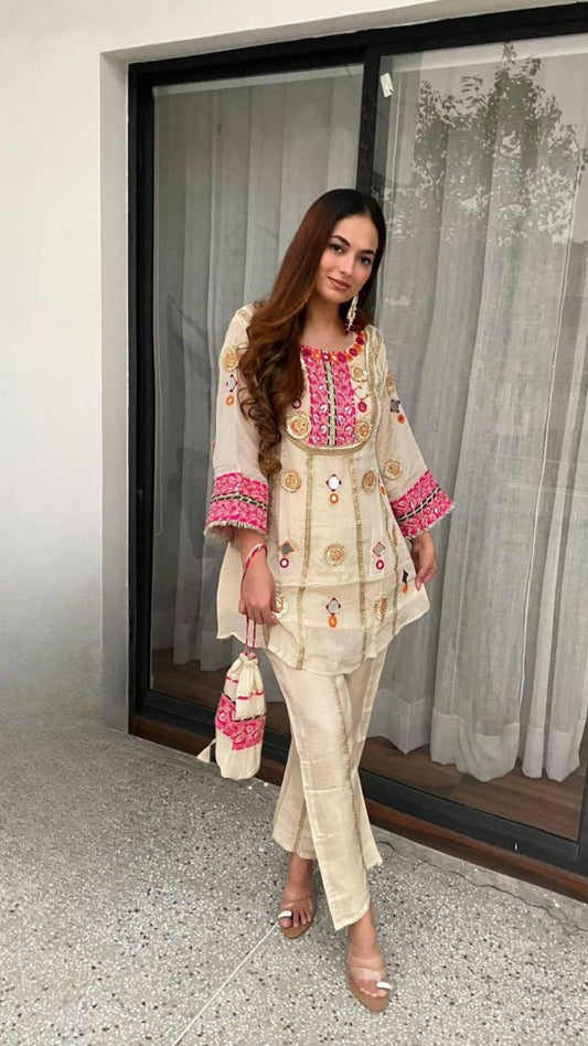Women’s Designer Mirror Work Co-Ord Set with Palazzo