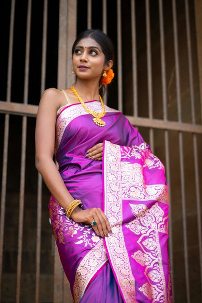 Deep Violet Katan Mashru Silk